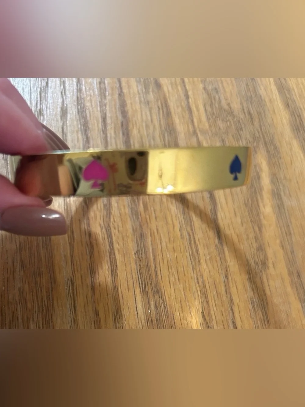 kate spade NWOT Gold Bangle with Blue and Pink Spade Accents
